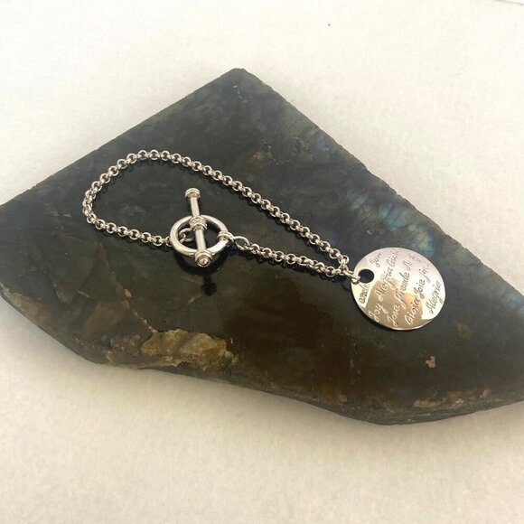 Sterling Silver 925 Engraved Joy Alegria Joie Gioja Rolo Chain Bracelet 7.25" - Picture 3 of 16